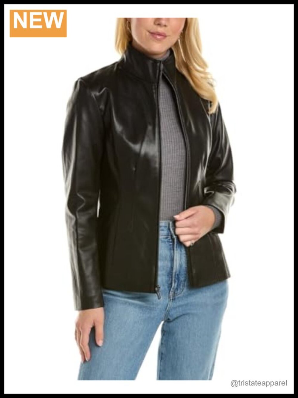 Women's Exposed Zip Faux Leather Coat Long Sleeve
